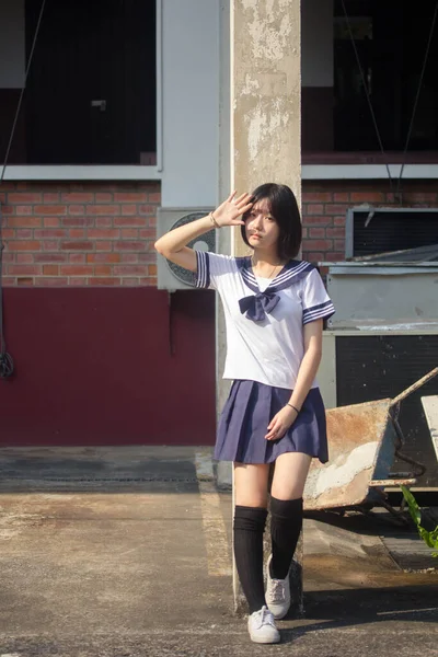 Japans Tiener Mooi Meisje Student Glimlach Ontspannen — Stockfoto