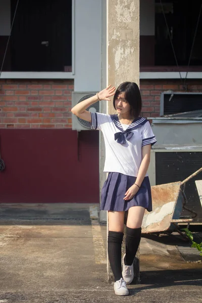 Japonais Adolescent Belle Fille Dans Étudiant Sourire Détendre — Photo