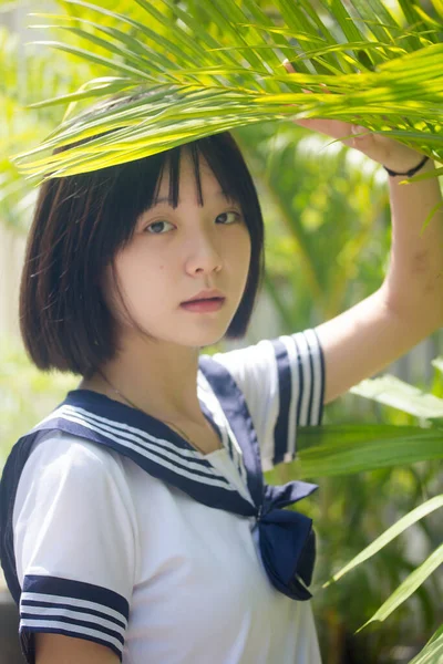 Japonais Adolescent Belle Fille Dans Étudiant Sourire Détendre — Photo