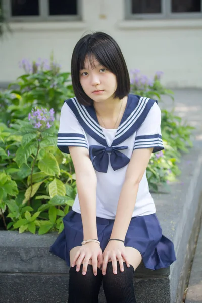 Japonais Adolescent Belle Fille Dans Étudiant Sourire Détendre — Photo