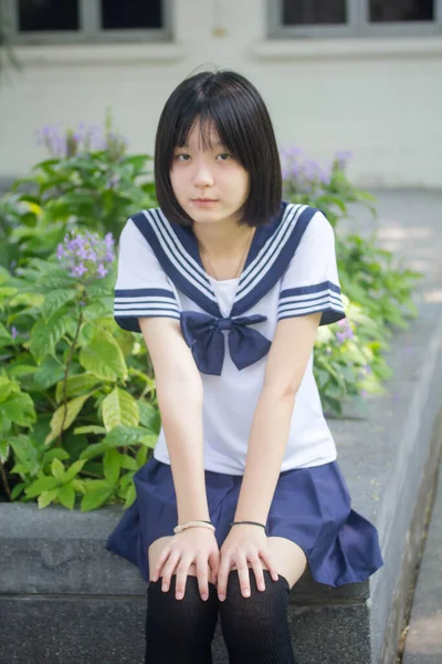 Japans Tiener Mooi Meisje Student Glimlach Ontspannen — Stockfoto