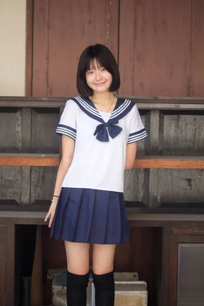 Japonés Adolescente Hermosa Chica Estudiante Sonrisa Relajarse — Foto de Stock