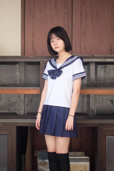 Japans Tiener Mooi Meisje Student Glimlach Ontspannen — Stockfoto