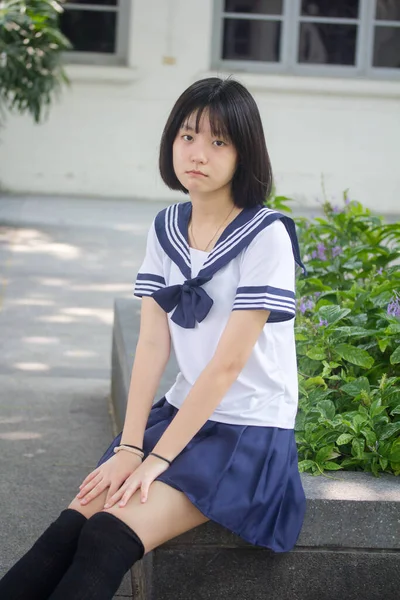 Japonais Adolescent Belle Fille Dans Étudiant Sourire Détendre — Photo