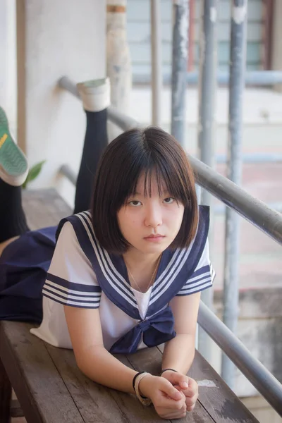 Japans Tiener Mooi Meisje Student Glimlach Ontspannen — Stockfoto