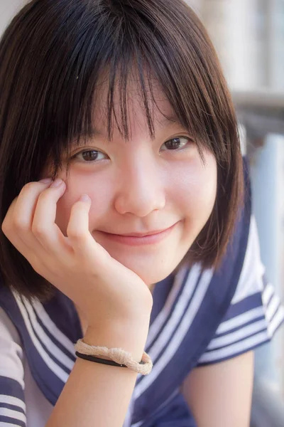 Japonês Teen Bela Menina Estudante Sorriso Relaxar — Fotografia de Stock