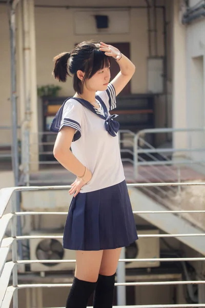 Japans Tiener Mooi Meisje Student Glimlach Ontspannen — Stockfoto