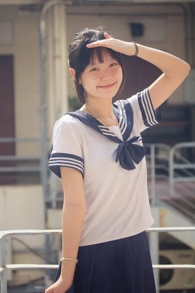 Japonais Adolescent Belle Fille Dans Étudiant Sourire Détendre — Photo