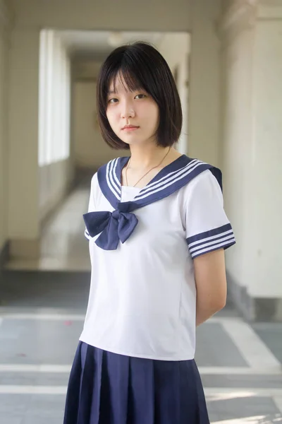 Japans Tiener Mooi Meisje Student Glimlach Ontspannen — Stockfoto