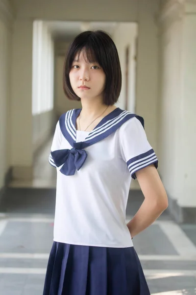 Japans Tiener Mooi Meisje Student Glimlach Ontspannen — Stockfoto