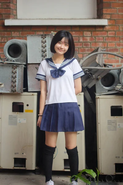 Japansk Teenager Smuk Pige Studerende Smil Slappe - Stock-foto