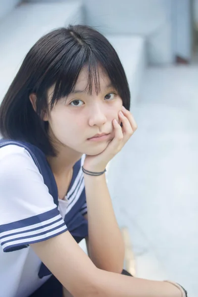 Japonais Adolescent Belle Fille Dans Étudiant Sourire Détendre — Photo