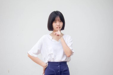 Asia Thai Teen White tişörtü Güzel kız sessiz