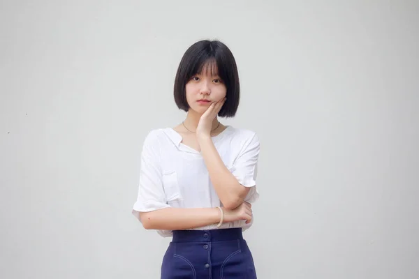 Asiatisch Thai Teen Weiß Shirt Hübsch Mädchen Smile Und Relax — Stockfoto