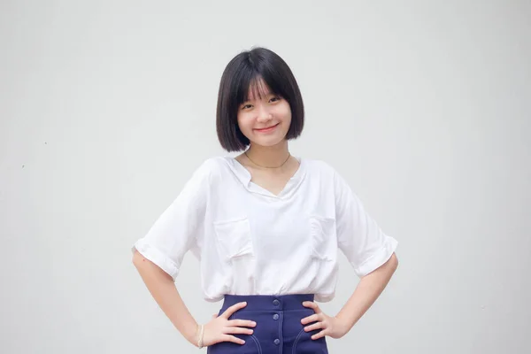 Asia Thai Teen Shirt Blanc Belle Fille Sourire Détendre — Photo
