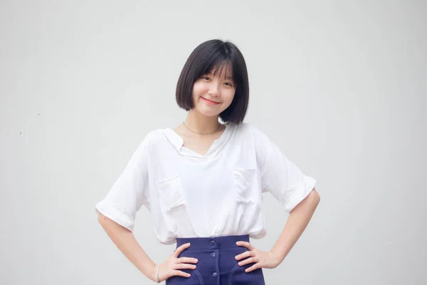 Asia Thai Teen Vit Shirt Vacker Flicka Leende Och Koppla — Stockfoto