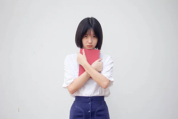 Asiático Tailandés Adolescente Blanco Camiseta Hermosa Chica Leer Libro —  Fotos de Stock