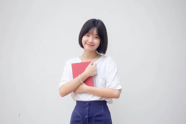 Ázsiai Thai Tini Fehér Póló Gyönyörű Lány Olvasott Egy Könyvet — Stock Fotó