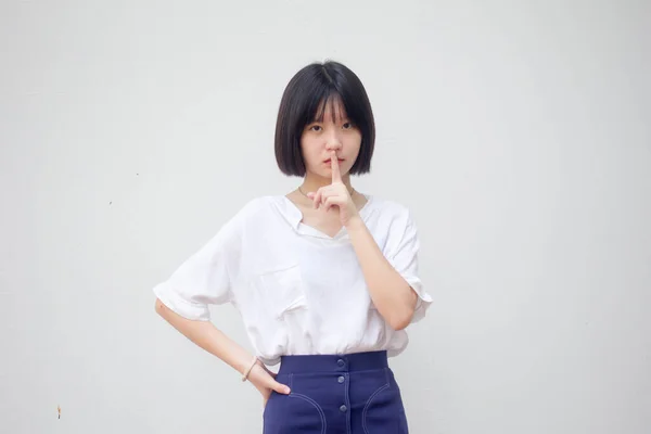 Ásia Tailandês Adolescente Branco Shirt Bela Menina Quieta — Fotografia de Stock