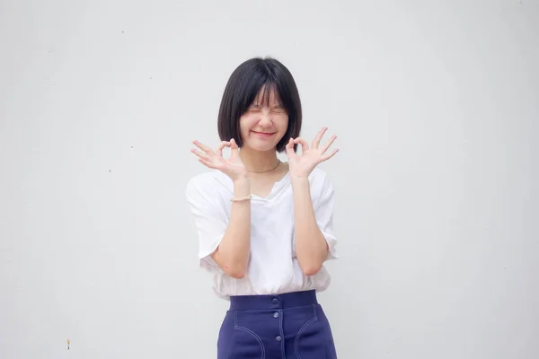 Ásia Tailandês Adolescente Branco Shirt Bela Menina — Fotografia de Stock