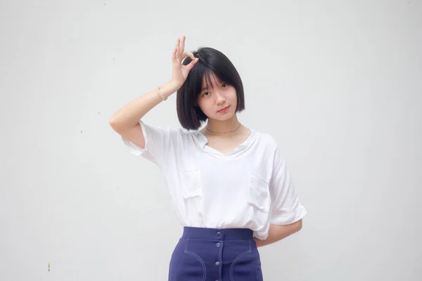 Asiatisch Thai Teen Weiß Shirt Hübsch Mädchen — Stockfoto