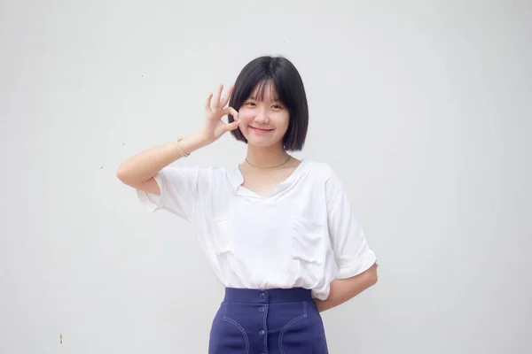 Ázsiai Thai Tini Fehér Póló Gyönyörű Lány — Stock Fotó