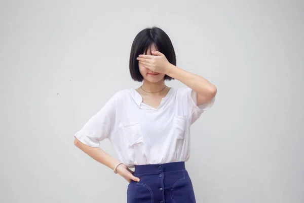 Asiatisch Thai Teen Weiß Shirt Hübsch Mädchen Nicht Aussehen — Stockfoto