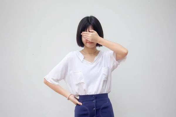 Ásia Tailandês Teen Branco Shirt Bela Menina Não Olhe — Fotografia de Stock