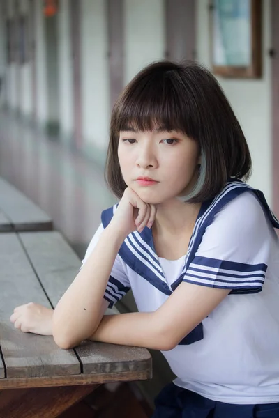 Japonais Adolescent Belle Fille Dans Étudiant Sourire Détendre — Photo