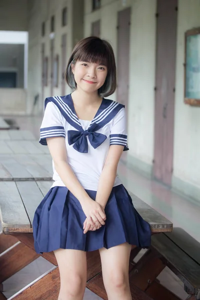 Japonais Adolescent Belle Fille Dans Étudiant Sourire Détendre — Photo