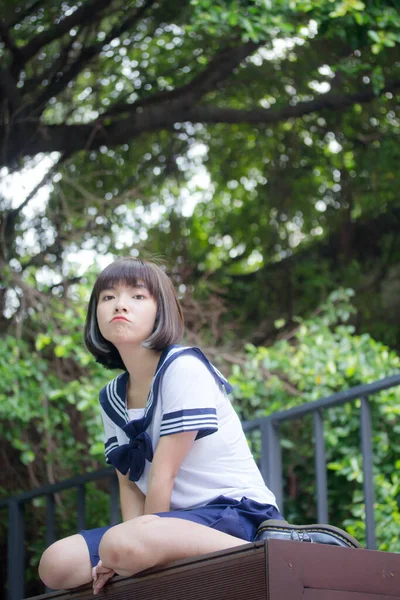 Japanese Teen Beautiful Girl Student Smile Relax — Stock Photo, Image