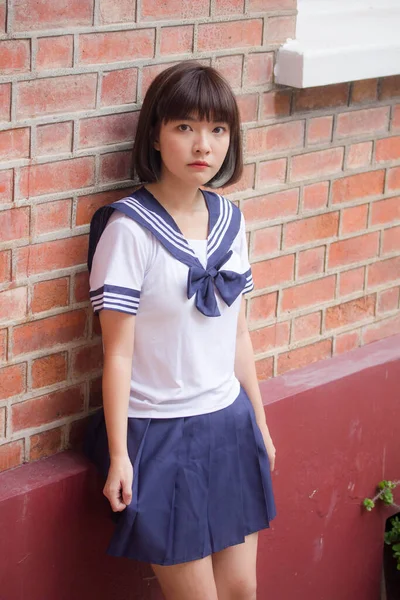 Japonais Adolescent Belle Fille Dans Étudiant Sourire Détendre — Photo