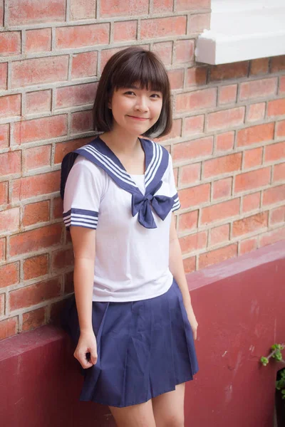 Japans Tiener Mooi Meisje Student Glimlach Ontspannen — Stockfoto