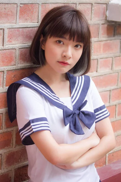 Japonais Adolescent Belle Fille Dans Étudiant Sourire Détendre — Photo