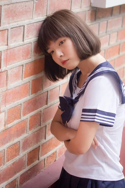 Japonés Adolescente Hermosa Chica Estudiante Sonrisa Relajarse — Foto de Stock