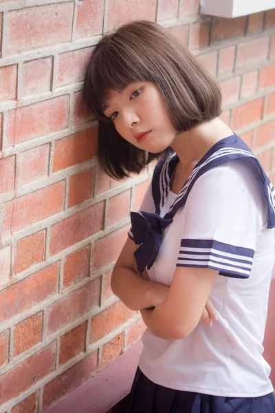 Japonais Adolescent Belle Fille Dans Étudiant Sourire Détendre — Photo