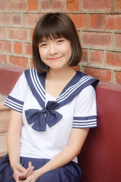 Japonais Adolescent Belle Fille Dans Étudiant Sourire Détendre — Photo