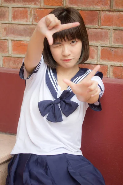 Japonês Teen Bela Menina Estudante Sorriso Relaxar — Fotografia de Stock