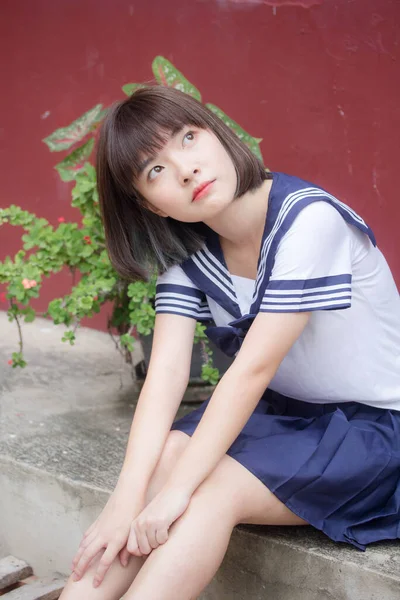 Japonês Teen Bela Menina Estudante Sorriso Relaxar — Fotografia de Stock