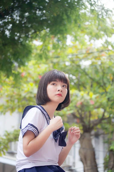 Japans Tiener Mooi Meisje Student Glimlach Ontspannen — Stockfoto