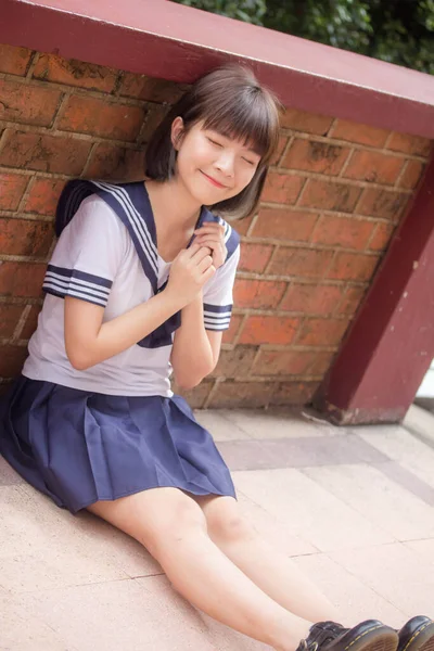 Japonés Adolescente Hermosa Chica Estudiante Sonrisa Relajarse — Foto de Stock