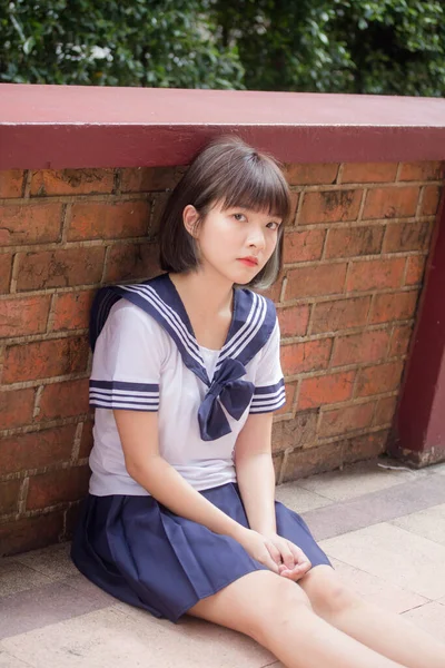 Japonais Adolescent Belle Fille Dans Étudiant Sourire Détendre — Photo