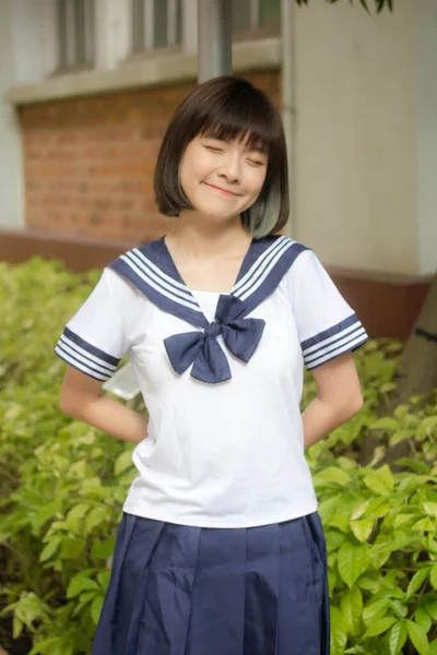 Japonais Adolescent Belle Fille Dans Étudiant Sourire Détendre — Photo