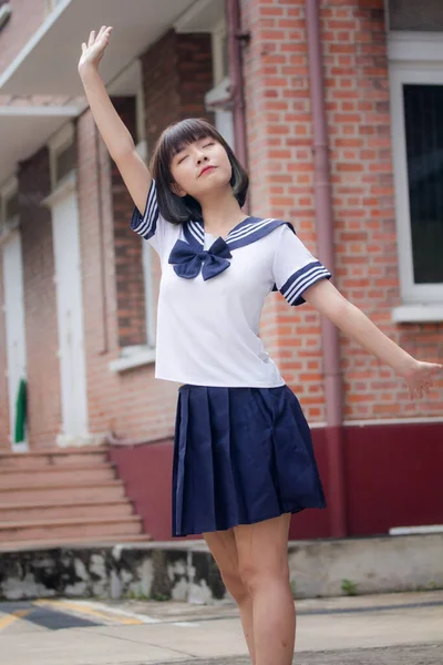 Japans Tiener Mooi Meisje Student Glimlach Ontspannen — Stockfoto