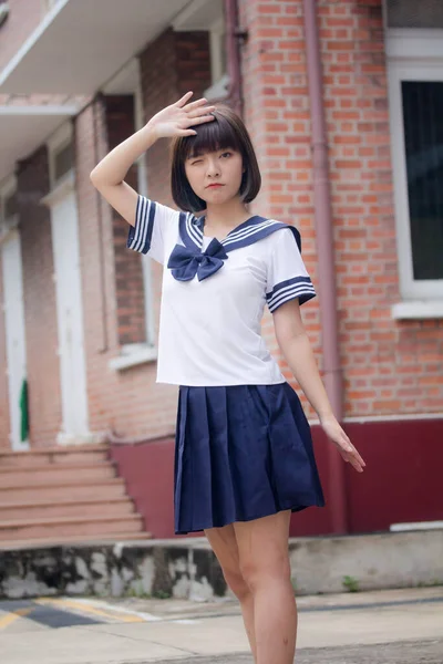 Japonês Teen Bela Menina Estudante Sorriso Relaxar — Fotografia de Stock