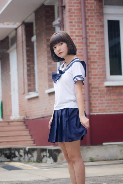 Japonais Adolescent Belle Fille Dans Étudiant Sourire Détendre — Photo