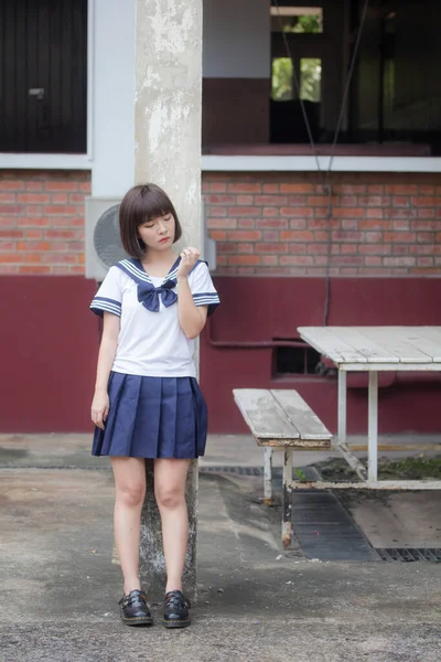 Japans Tiener Mooi Meisje Student Glimlach Ontspannen — Stockfoto