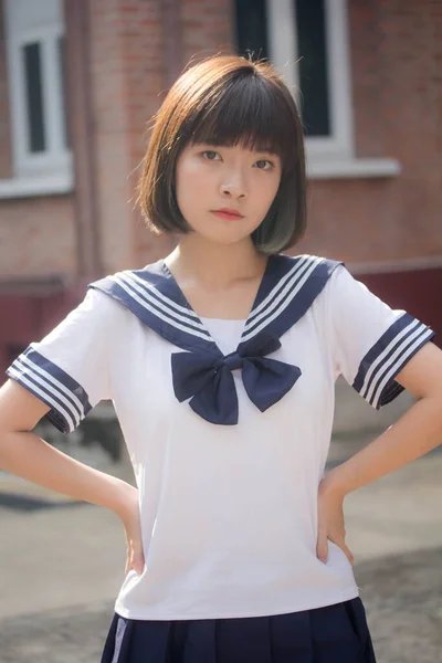 Japans Tiener Mooi Meisje Student Glimlach Ontspannen — Stockfoto