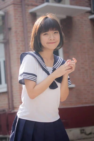 Japans Tiener Mooi Meisje Student Glimlach Ontspannen — Stockfoto