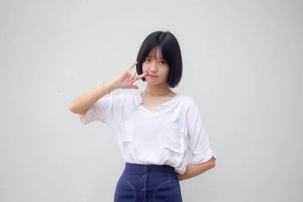 Ázsiai Thai Tini Fehér Póló Gyönyörű Lány Love You — Stock Fotó